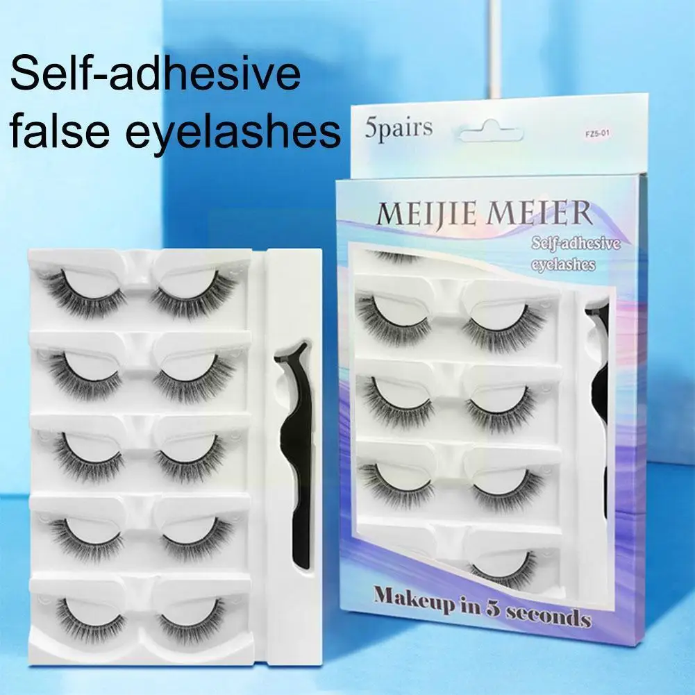 

5 Pairs Pure Hand-made Japanese Sharpened Natural Five Eyelashes Self-adhesive Glue-free Eyelashes False Of Pairs X6h8