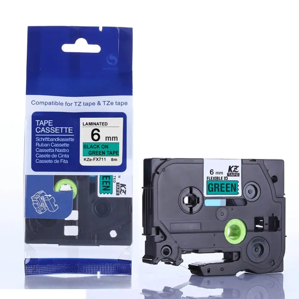 Tze-FX711 6 мм черный на зеленый гибкий кабель этикетка лента tze FX711 tz-FX711 для принтера
