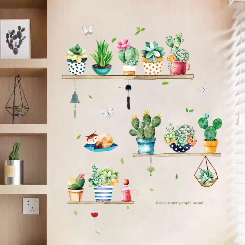 

Potted Cactus Wall Sticker Bedroom Living Room TV Sofa Background Decoration Art Decasl Home Removable Self-adhesive Stickers