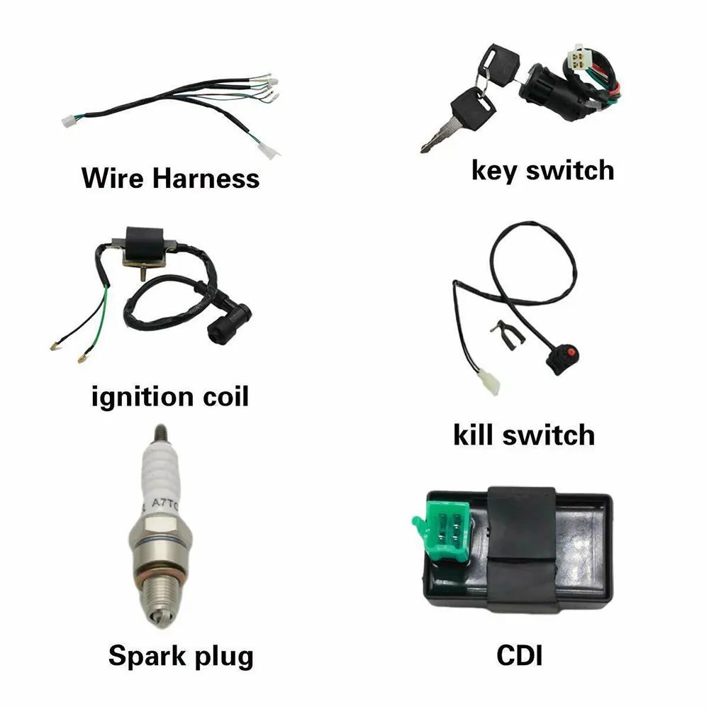 

Жгут проводов/клавишный выключатель/переключатель катушки Зажигания Комплект свечей зажигания CDI для ATV 50CC 70CC 90CC 110CC-160cc Багги Go Kart