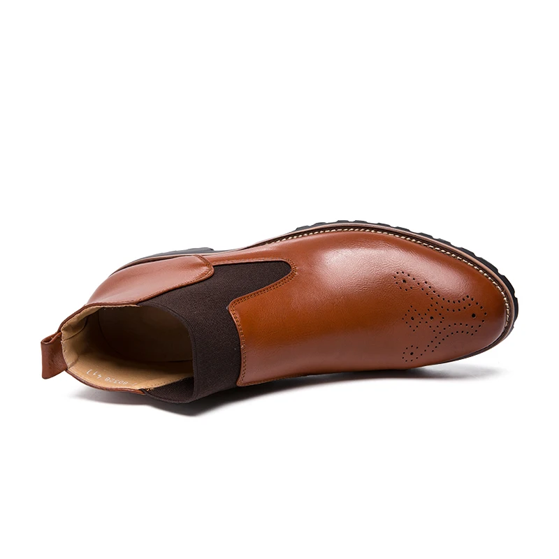 Новинка сезон осень кожаные ботинки Челси мужские полуботинки с перфорацией