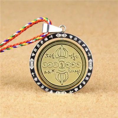 

Blessed Mandala Pendant Necklace Lucky Charm Stainless Steel Mantra of Vajrasattva Realm Vajra Mantra Gift Jewelry
