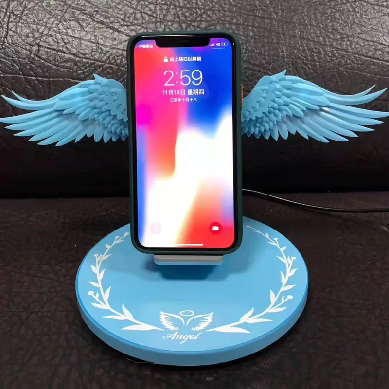 10w angel wings wireless charger wireless charging station with wings for iphone samsung huawei xiaomi black pink white free global shipping