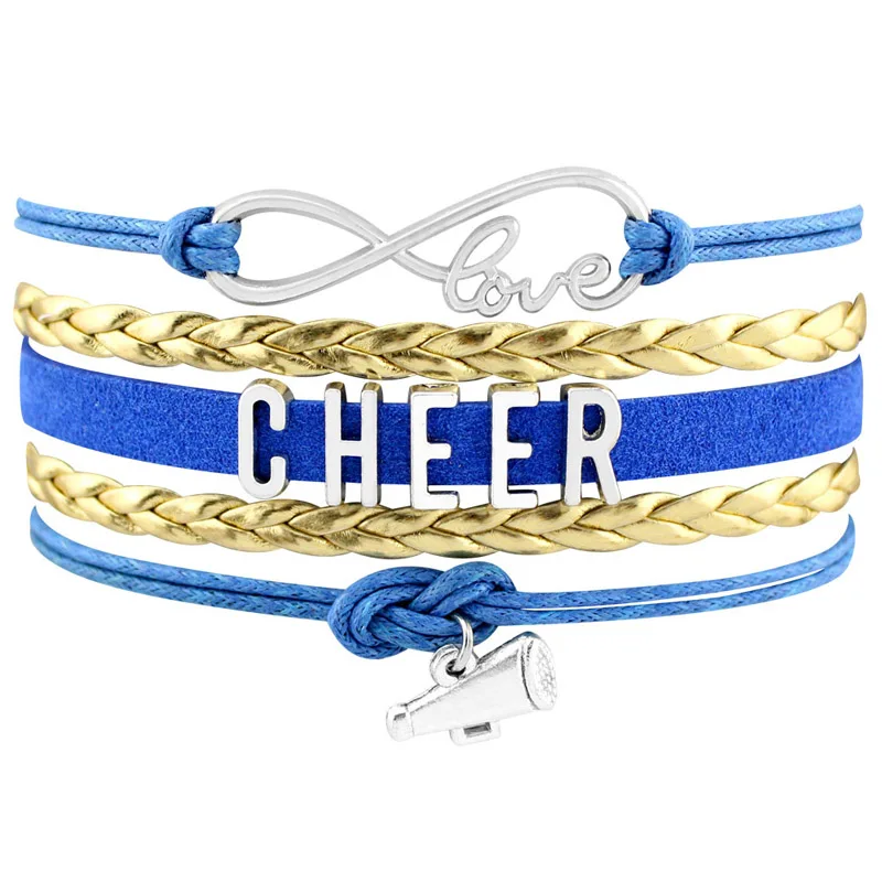 Бесконечность, любовь, сердце, Мегафон, надпись Cheer MOM, болельщик, амулет команды, для девушек, кожаные браслеты для женщин - Окраска металла: B7755