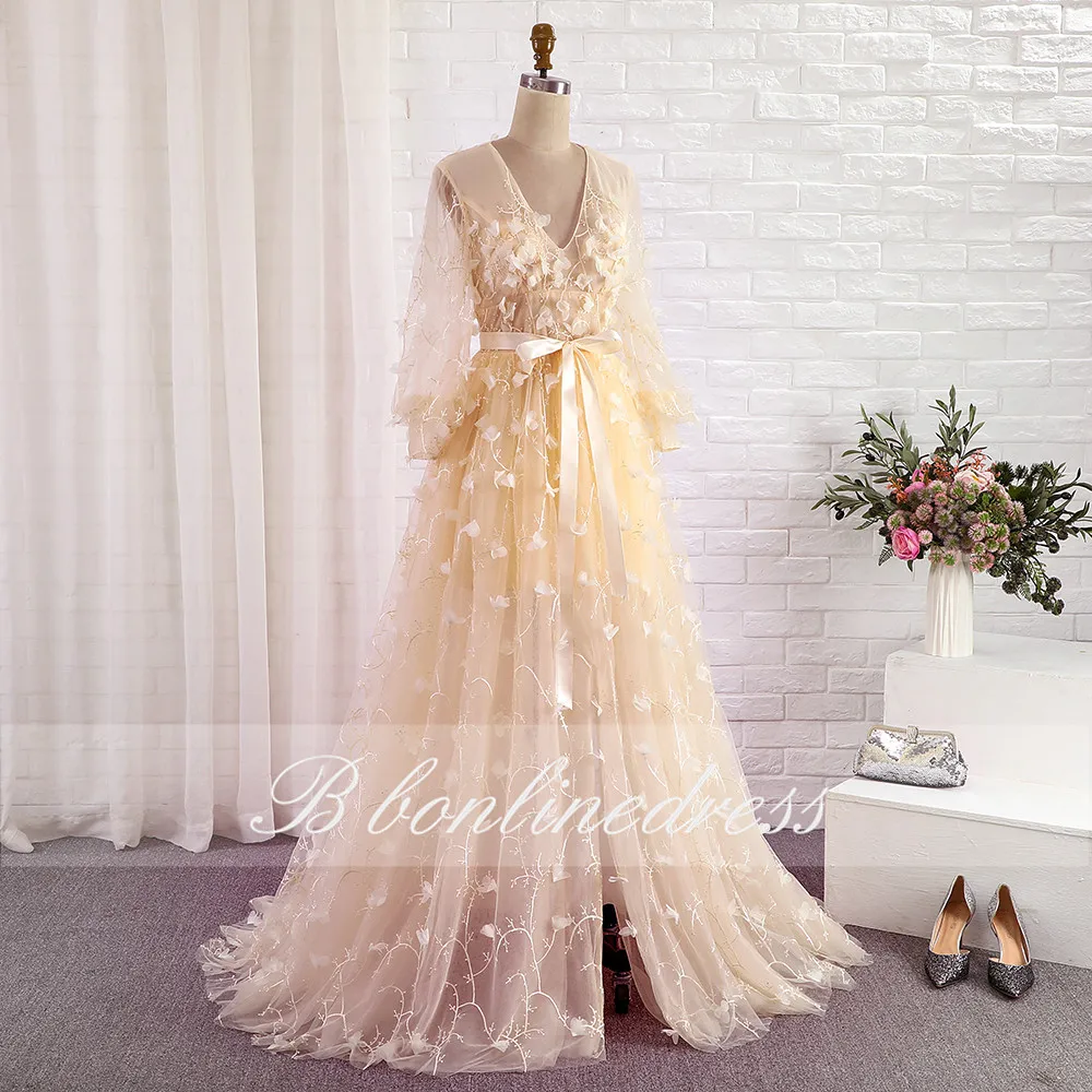 Bbonlinedress платье для выпускного Шампань Тюлевое вечернее с длинным рукавом и