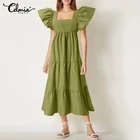 Celmia модное повседневное женское длинное платье с квадратным вырезом, лето 2021, сарафан с большими оборками без рукавов, халат, свободные платья-миди
