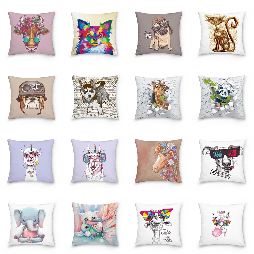 Чехол-наволочка для диванной подушки, с рисунком собаки, кошки, панды, жирафа, декоративный, чехол для подушки с изображением животных