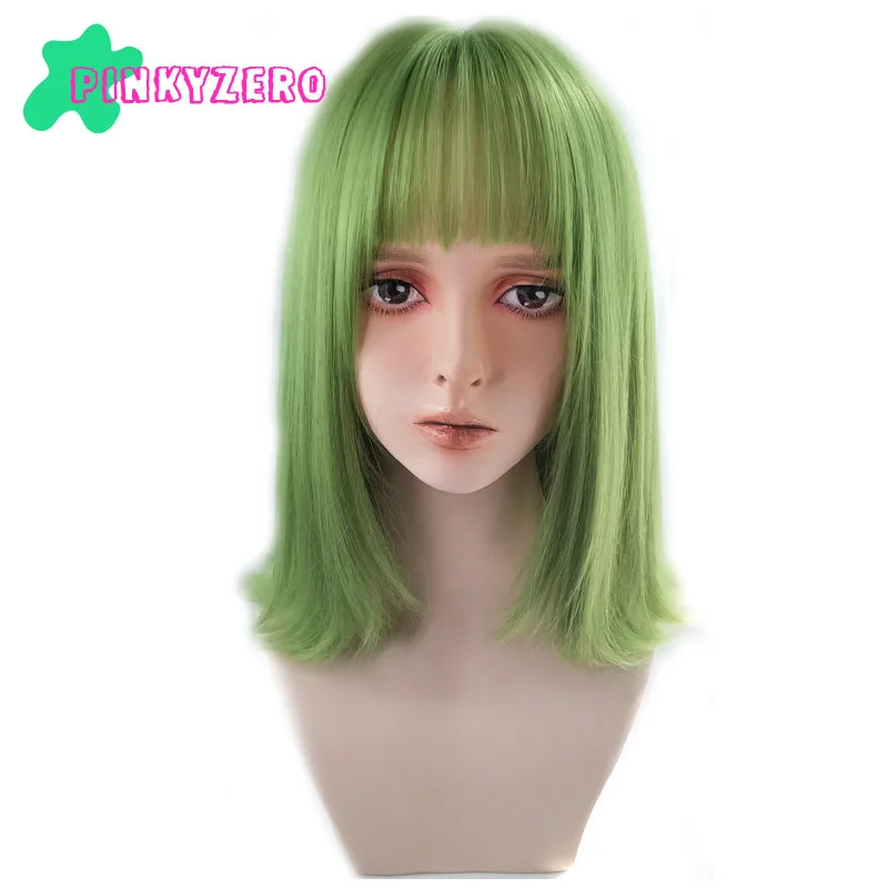 

Lolita Wig Straight Hair Green Synthetic Harajuku Bangs Long Middle Length Kawaii Hair Girls Free Wig Cap Halloween