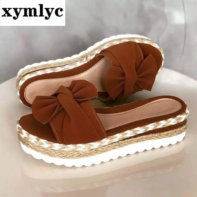 Сандалии женские с бантом Повседневные Удобные босоножки на платформе без