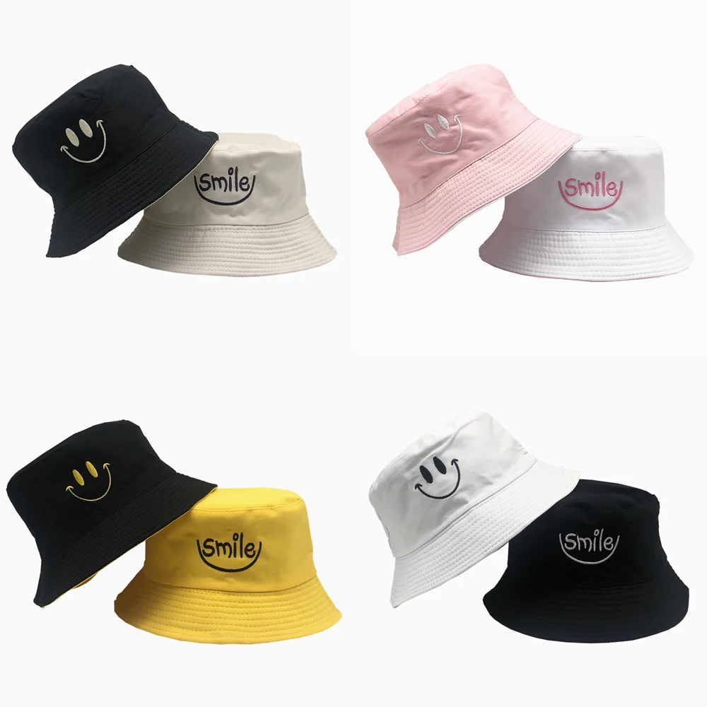 SMILE Bucket Hat Двусторонняя Панама со смайликом унисекс модная кепка с Бобом хип хоп
