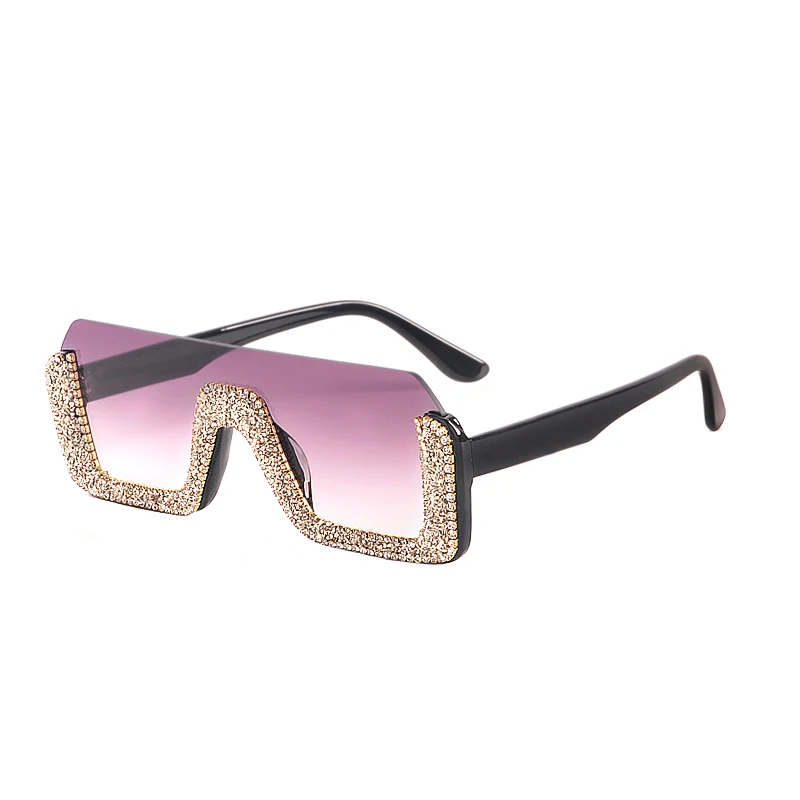 Diamond Semi-Rimless Square Sunglasses Women Rhinestone Retro Gradient Sun Glasses Vintage Oversized Feminino Eyeglasses UV400 - Цвет линз: GV1606-2