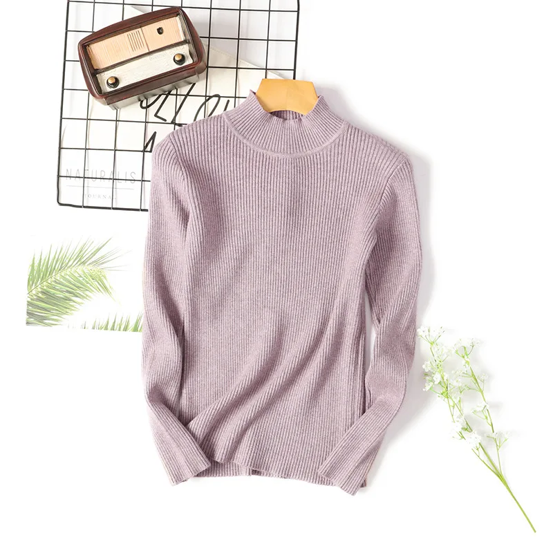 Simple style turtleneck sweater women's unadorned slim solid color rib knit long sleeve bottoming Jumpers pullover female spring | Женская