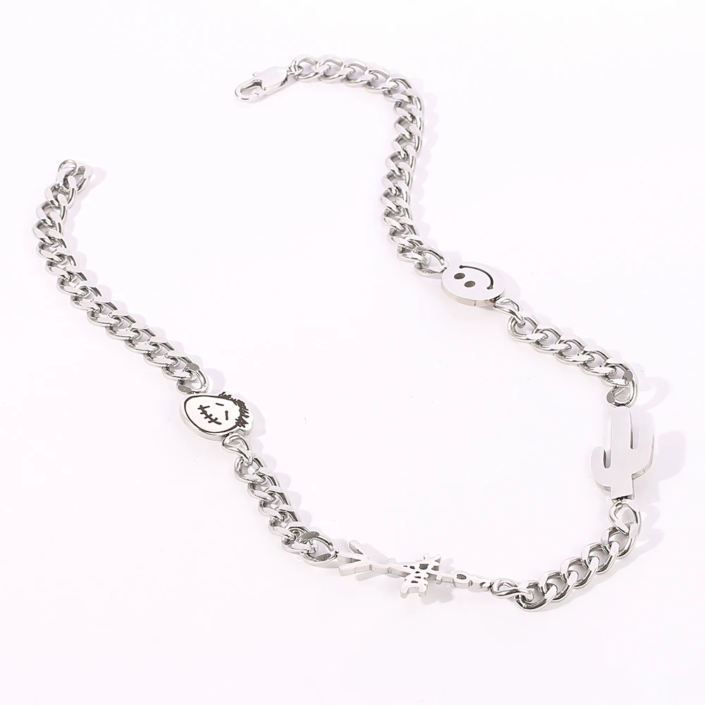 2022 New Fashion Punk Hero Cactus Smiling Cuban Necklace Personalized Hip Hop Jewelry Gifts For Boys And Girls | Украшения и