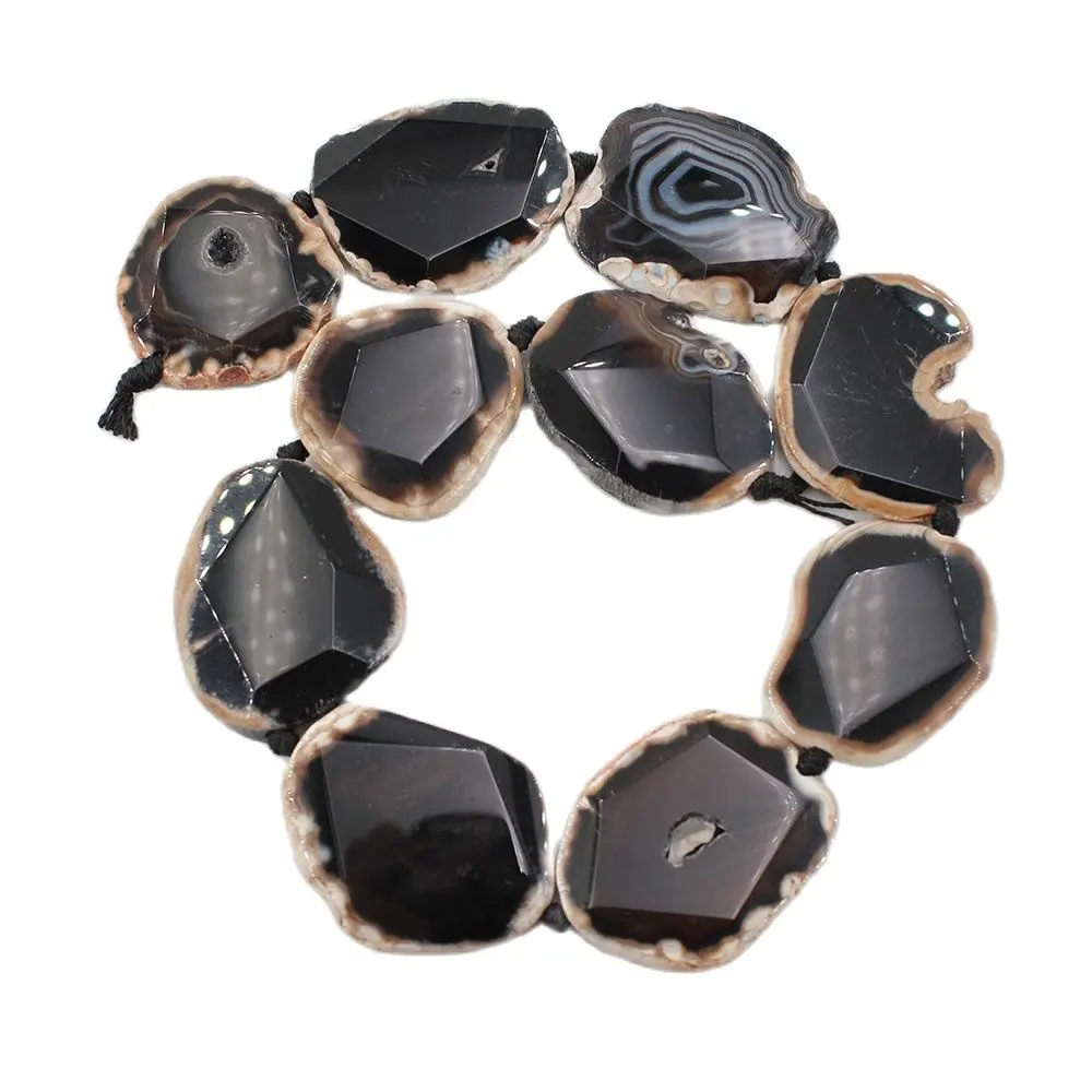 APDGG-gemas de piedra de ágata de 30x40mm, gemas de piedra facetada de color negro, plato de ágata rugosa, Geoda, de forma libre, DIY