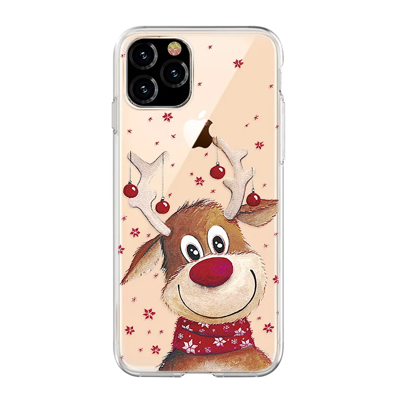 

Christmas Cartoon Deer Case For iphone 7 8 6 6S Plus 7Plus Silicone Cover transparent TPU anti-drop case