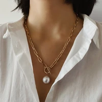 concise style thick chain necklace for women imitation pearl pendant necklaces accessories bohemia jewelry 2021 free shipping