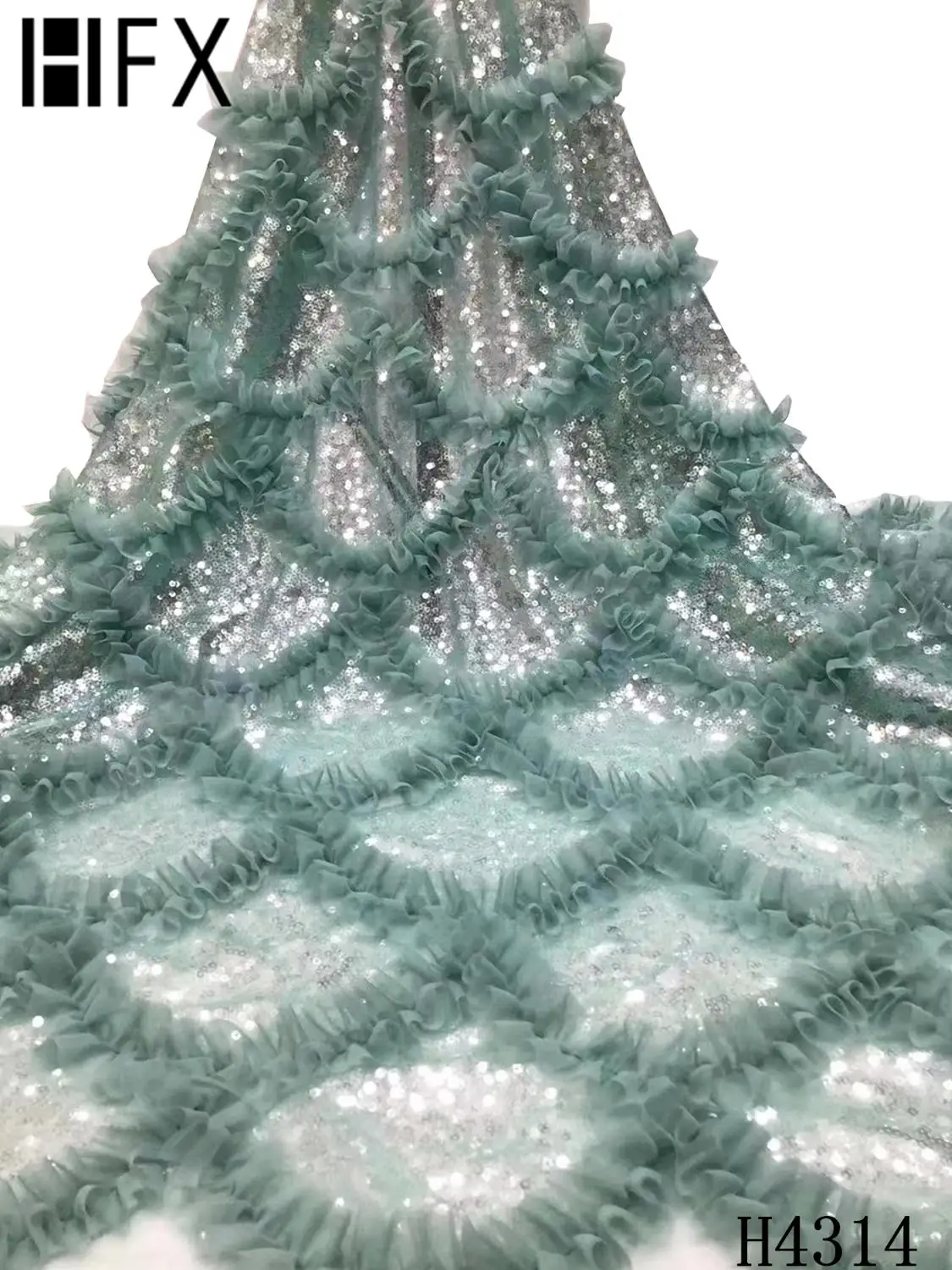 

HFX Pink Sequin Lace Fabric 2020 Sequence Lace Latest Bridal Materials Dresses Fabric French Lace For Wedding Party Dress F4314