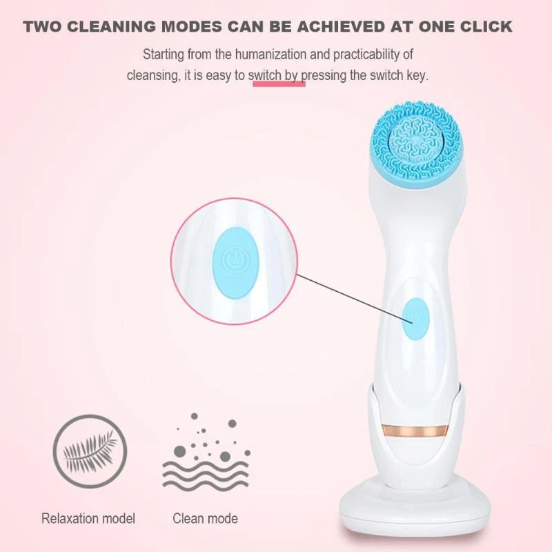 

Blue Electric Facial Cleansing Brush Face Cleanser Brushes with 3 Brush Head Skin Care Tool Beauty Machine