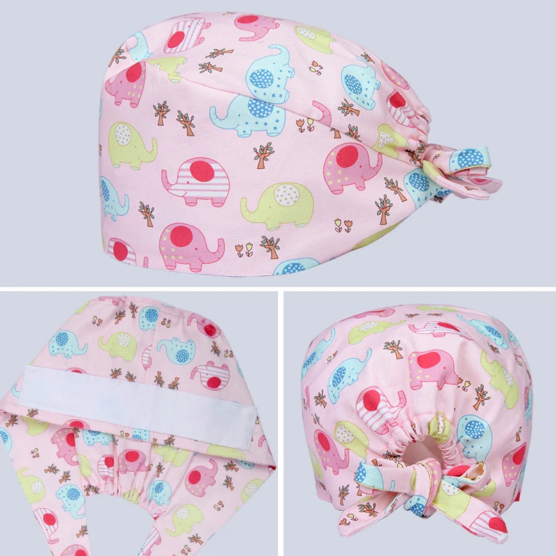 

Elephant Pink Scrub Caps Pattern Nursing Work Hat Women 100% Cotton Clinic Beautician Cooking Chef Skull Cap M188
