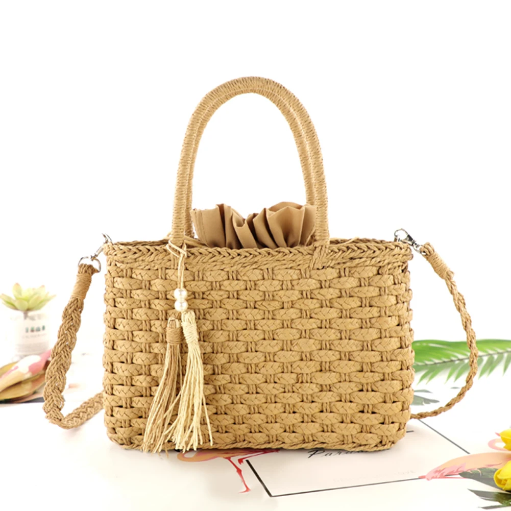 

Women Retro Woven Handbag Beach Straw Bag Ladies Stylish Large Capacity Tote Bag