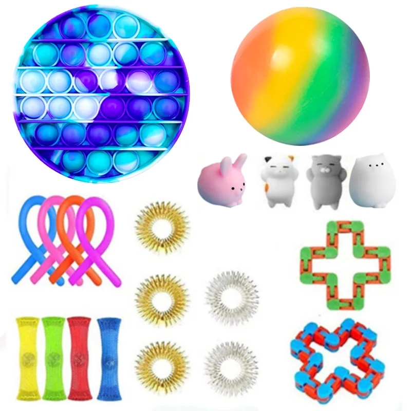 

Fidget Sensory Toy Suit Pack Stress Relief Toys Autism Anxiety Relief Stress Pop Bubble Fidget Toys For Kids Adults Gifts