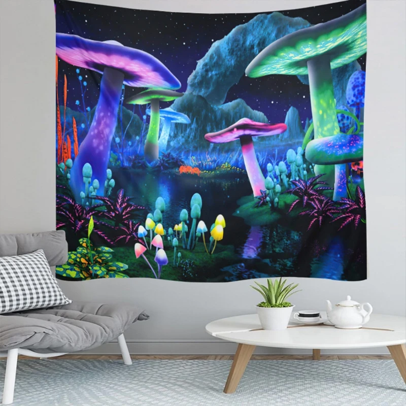 

Psychedelic Mushroom Tapestry Wild Plants Starry Sky Wall Hanging Blanket Living Room Bedroom Home Decorations