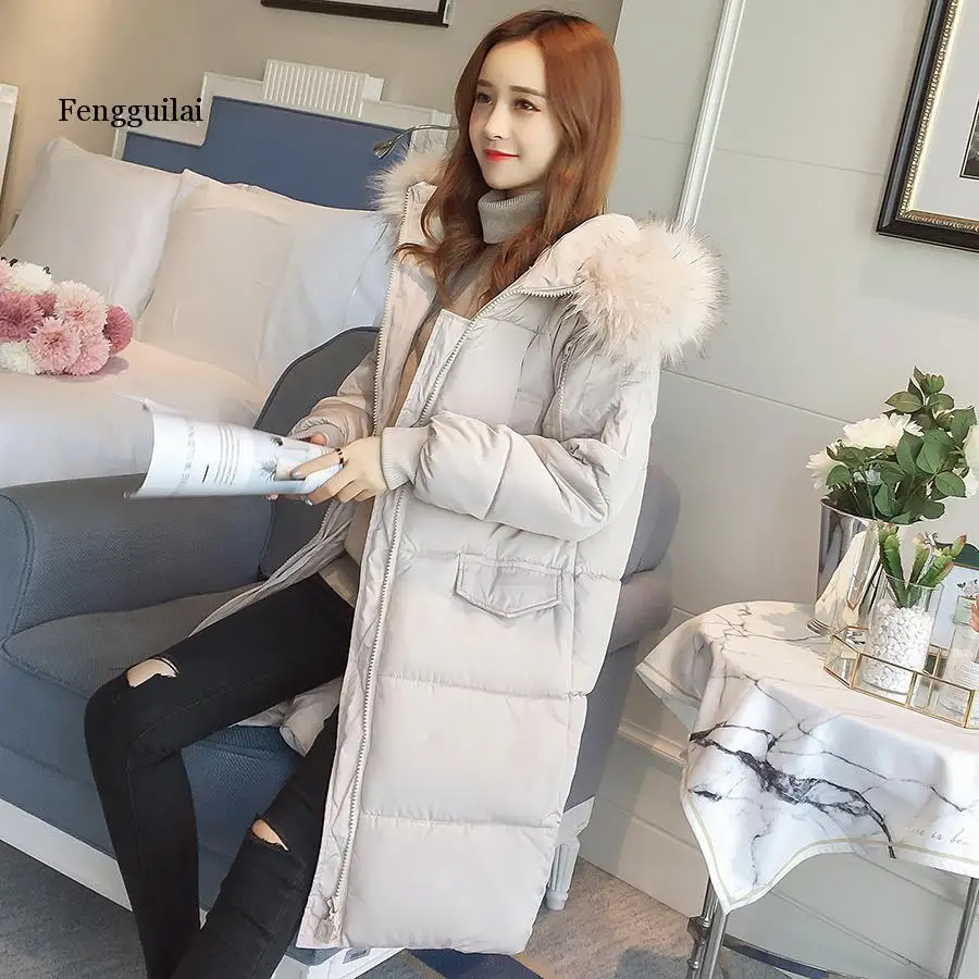 

Solid Color Long Parkas Women Cotton Coats New Winter Warm Cotton Jacket Loose Hooded Cotton Padded Female Outerwear