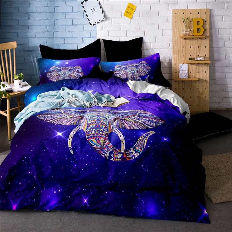 3D Лев Слон Обезьяна фиолетовый звездное небо комплект постельного белья с