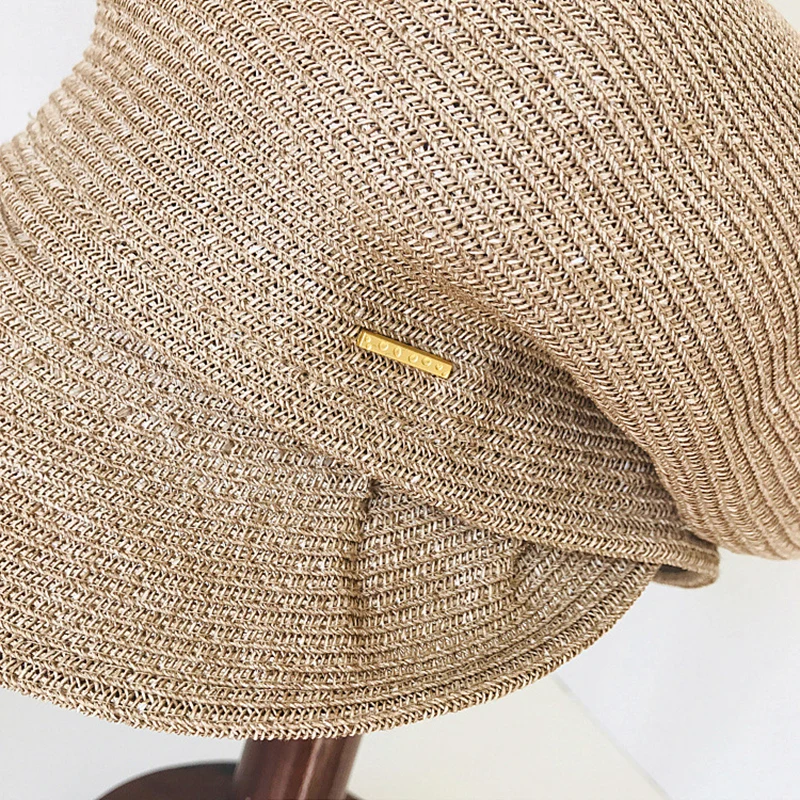

Fashion Retro Fine Straw Viosr Woven Cap Female Spring Summer Designer Style Wide Brim Sun Visor Military Cap Equestrian Cap