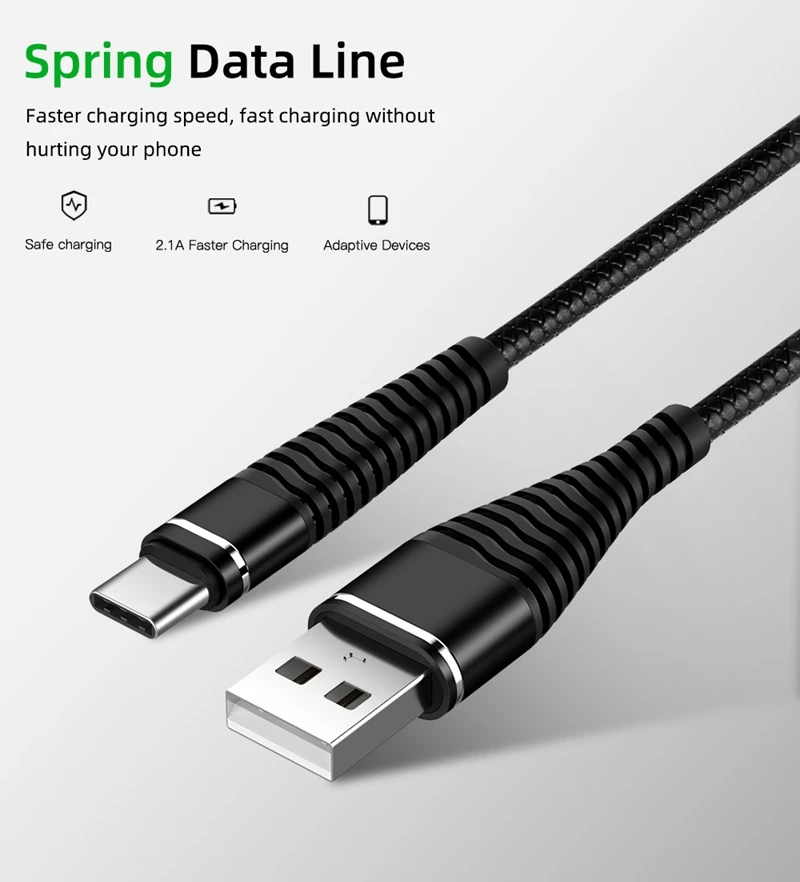Кабель для зарядки Uverbon Micro-USB/Type-C нейлон 2A красный/ белый/ синий 1.2м | Мобильные