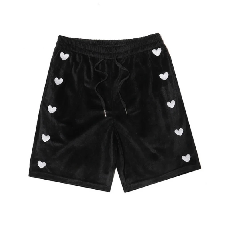 

Love embroidery velvet ins hip-hop shorts men's summer loose five-point casual sports basketball pants