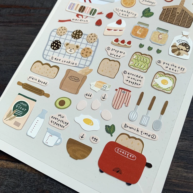 

Sandro hand account material ins and paper stickers kawaii paper toast baking cake cartoon dessert stickers I love bread