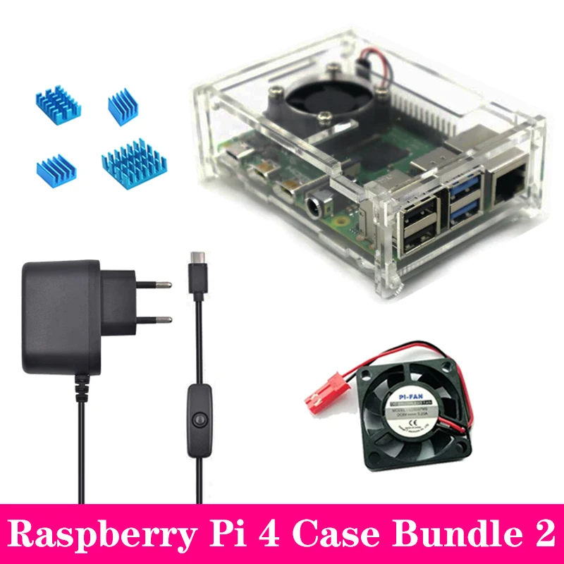 Bundle 2 Для Raspberry Pi 4 Чехол прозрачный акриловый чехол с крутым вентилятором алюминиевый радиатор для Raspberry Pi 4 Модель B Pi 4B Pi4 - Цвет: Bundle 2