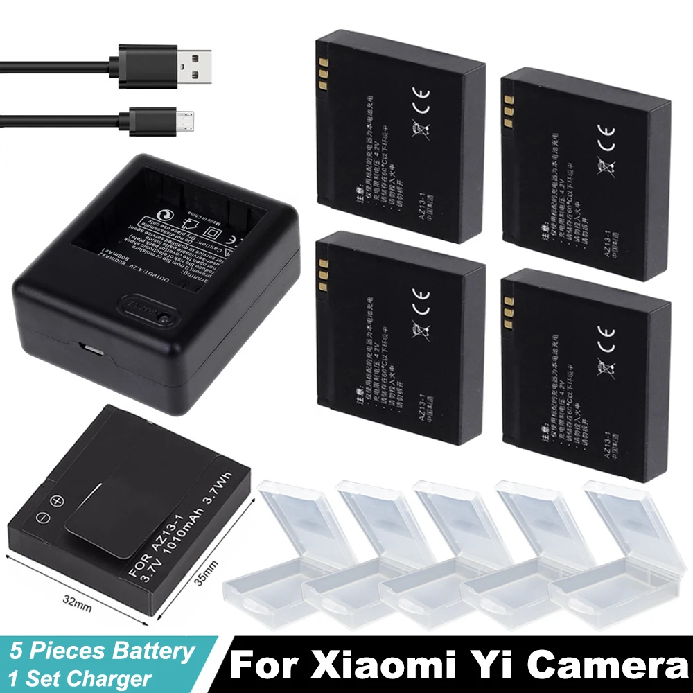 Аккумулятор для камеры Xiaomi Yi 5 шт. аккумулятор 1010 мА/ч USB 2-стороннее зарядное