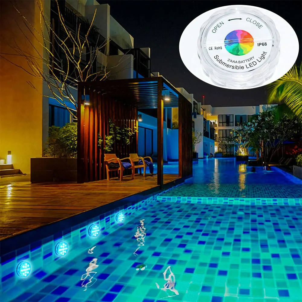 

Swimming Pool Light Fish Tank Underwater Light Waterproof Battery Operated Remote Control Multi Color Submersible Water Lamp