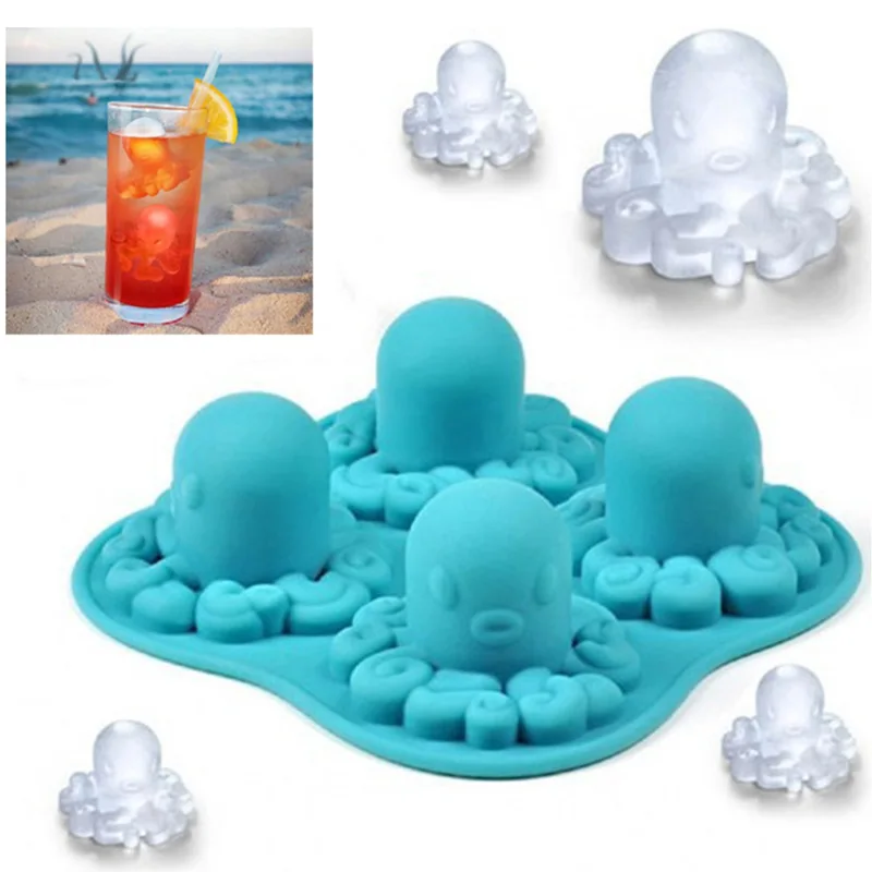 

Octopus Ice Cube Tray 4 Grid Silicone Ice Cube Maker Mold For Ice Cream Party Whiskey Cocktail Cold Drink Kitchen Home Garden