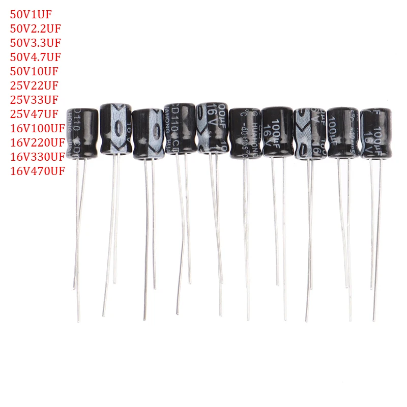 

120pcs/Bag 12 Values 1uF-470uF Assorted Electrolytic Capacitors Assortment Kit