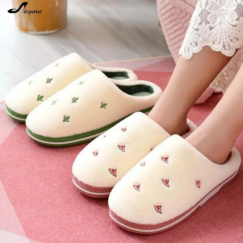 

New Unisex Fruit Indoor Slippers Women Warm Plush Home Slipper Anti-slip Soft Lovers Winter Shoes Banana Cherry Ladies Slides