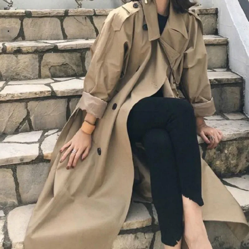 

2020 Women Winter Chic Warmth Apel Long Light Trench Autumn Korean Minimalism Coat Female Windbreaker Lady Fashion Spring Casual