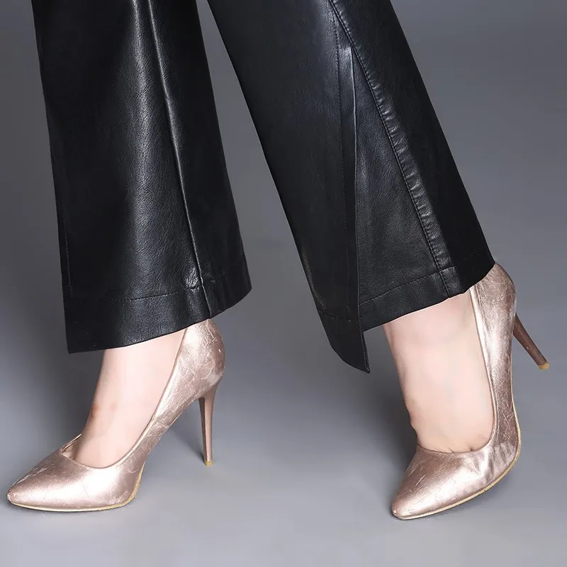 Новые модные кожаные женские брюки 2020 весенние повседневные расклешенные из