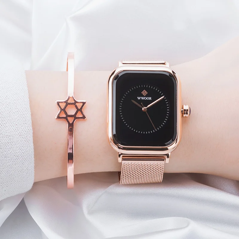 Роскошные женские часы montre femme 2021 из розового золота известного бренда WWOOR модные