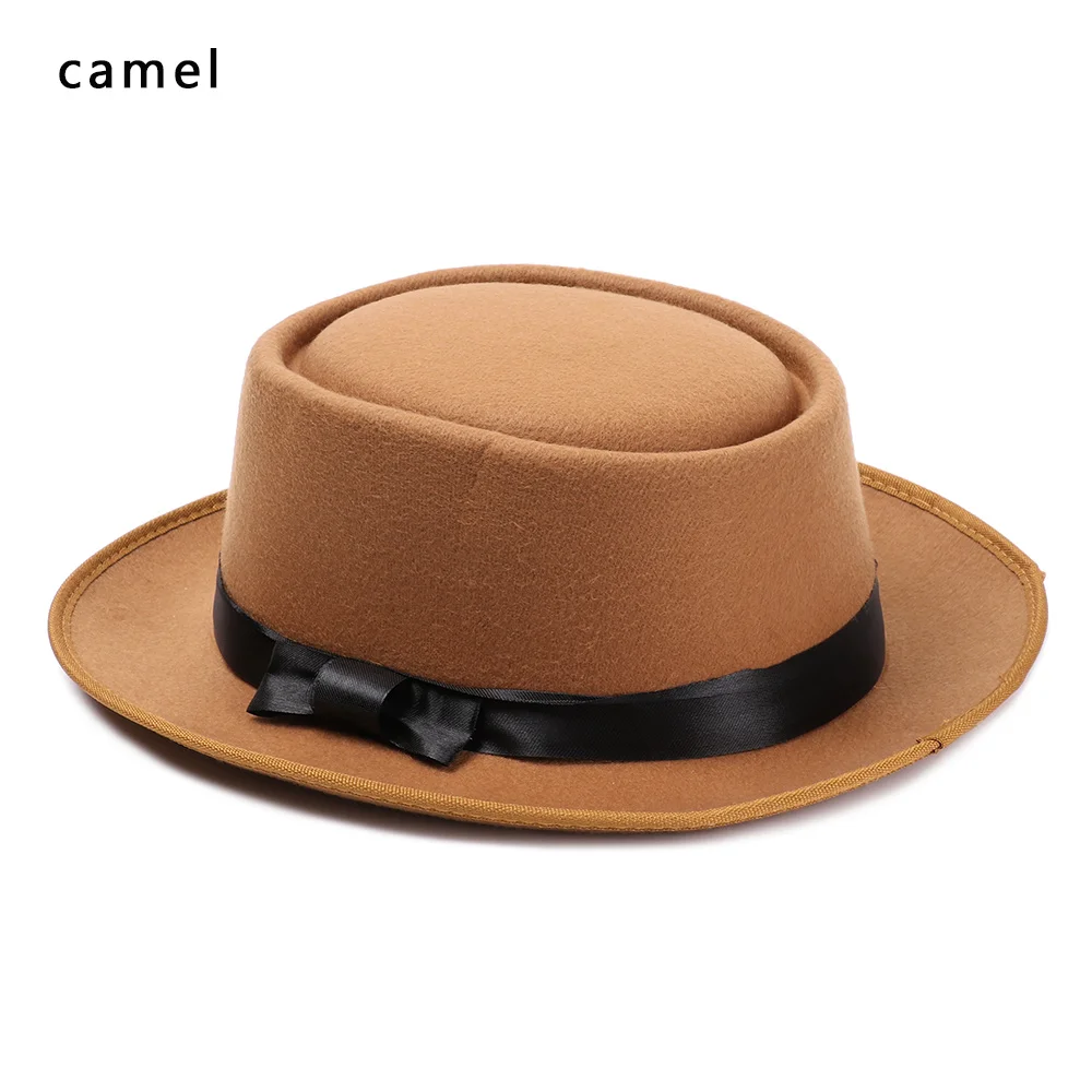 camel 1 шт., осенне-зимняя винтажная фетровая шляпа, шерстяная джазовая Кепка с широкими полями, ковбойская шляпа, Панама для женщин и мужчин, аксессуары для танцевальной вечеринки - Цвет: camel