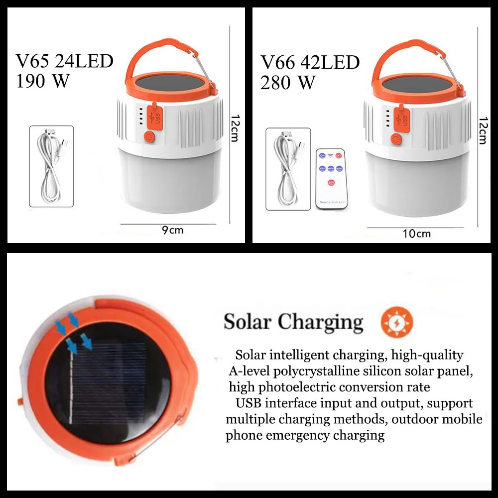 

Solar LED Camping Light USB Charging Bulb Outdoor Tent Light Lantern Emergency Light USB Charging