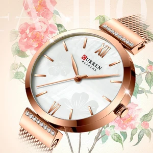 Часы CURREN atches женские кварцевые, брендовые Роскошные простые синие наручные, из нержавеющей стали