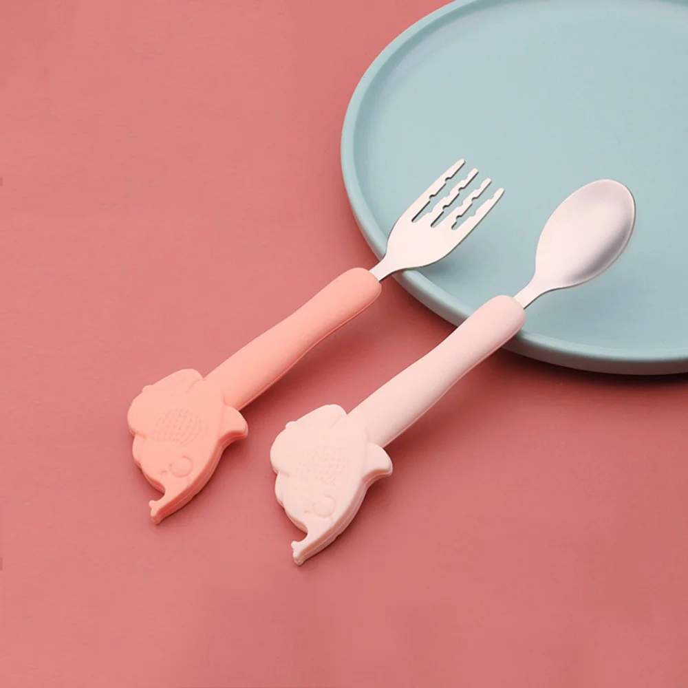 

1 Set Supplementary Food Tableware Stainless Steel Spoon and Fork for Kids