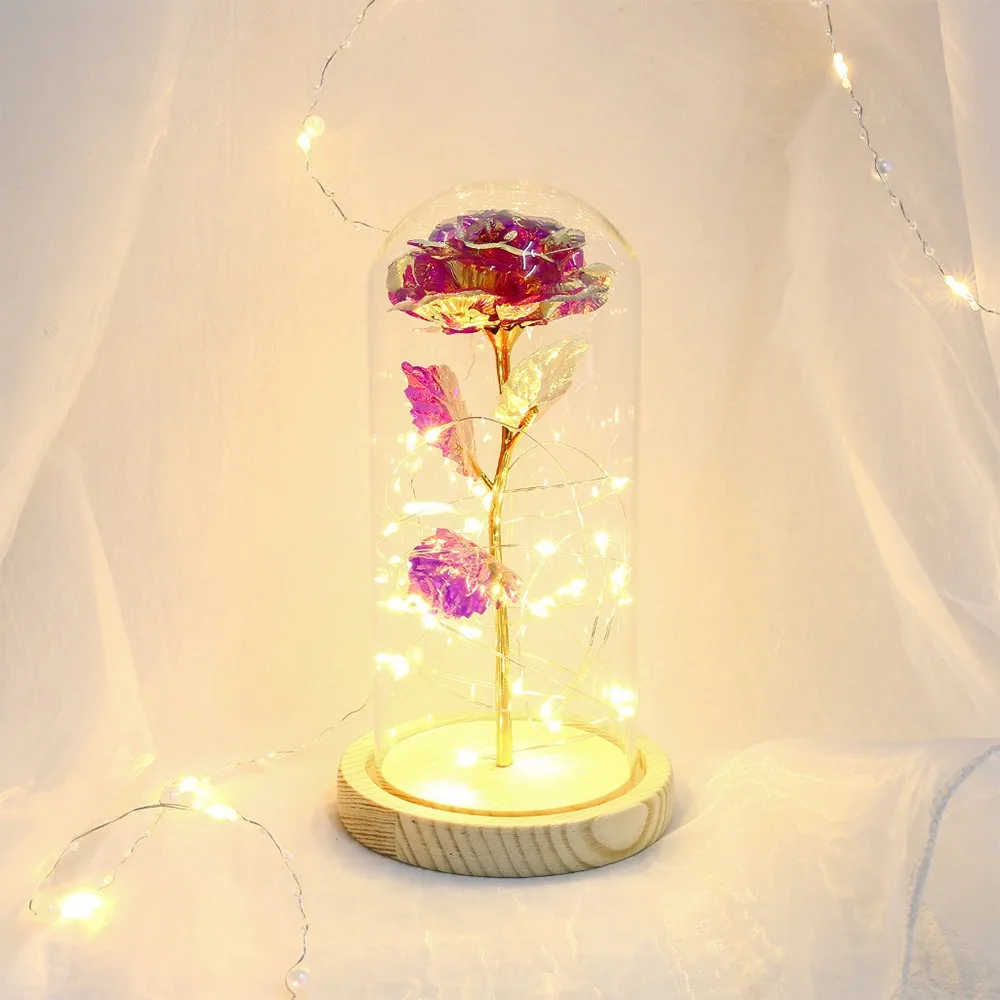 Светодиодный ночсветильник в виде цветка из золотой фольги стеклянный купол с