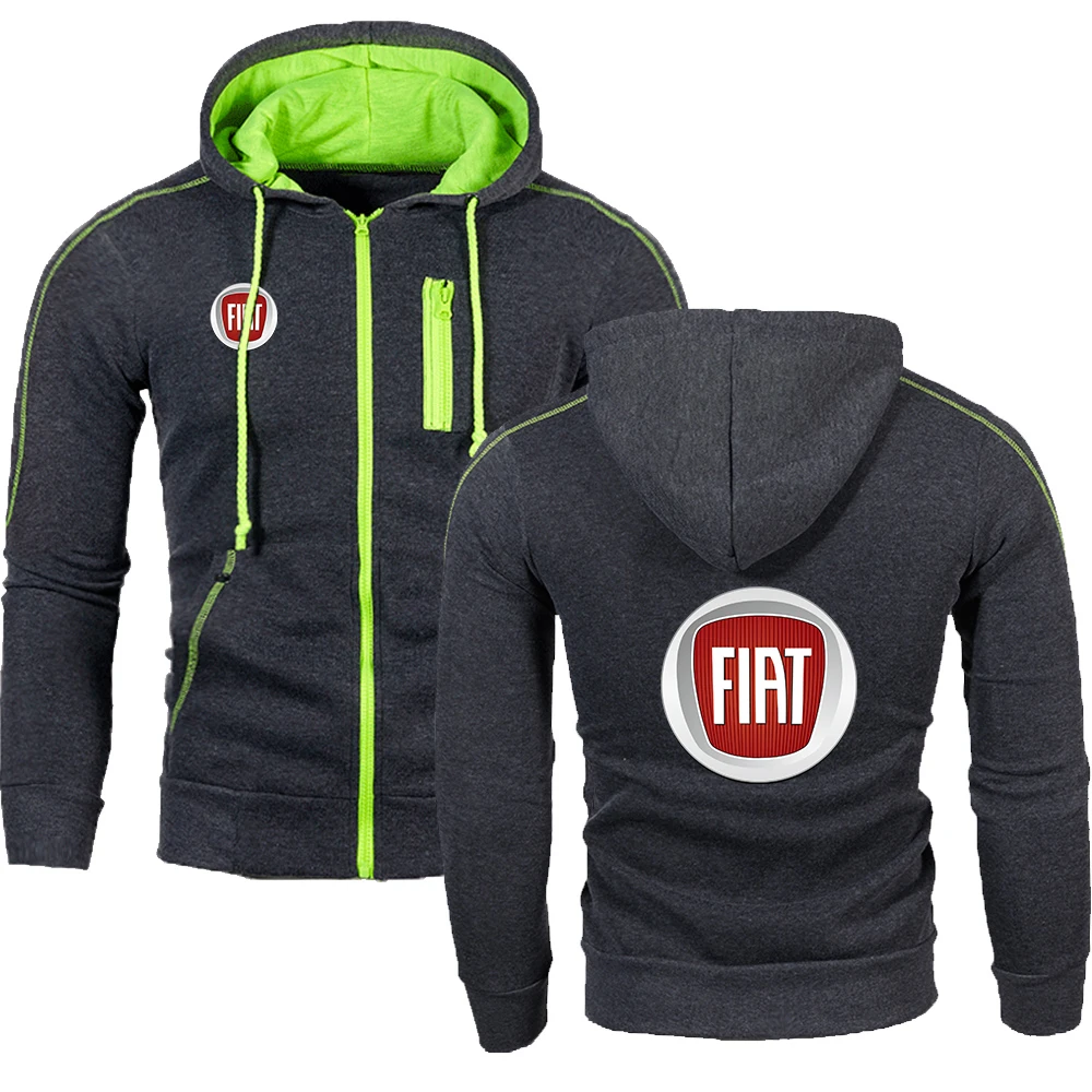 

2021 Spring Autumn FIAT Men's Car Logo New Splicing Hooded Sweater Fashion Brand Printing Multicolor Sportswear Hooded Cardigan