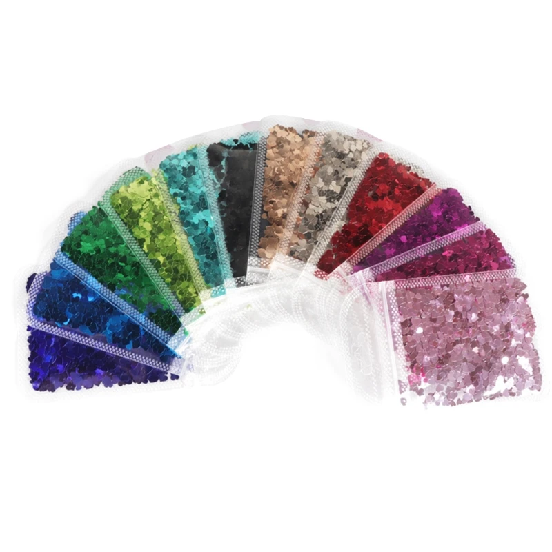 

12 Colors Heart Shape Resin Art Glitter Flakes Resin Epoxy Mold Art Decorations
