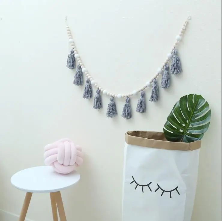 

Nordic 1.5M Kid Baby Room Yarn and Bead Garland Hanging with Tassel Pearl Decor Props For Kids Room Gift Giving Tent Ornament