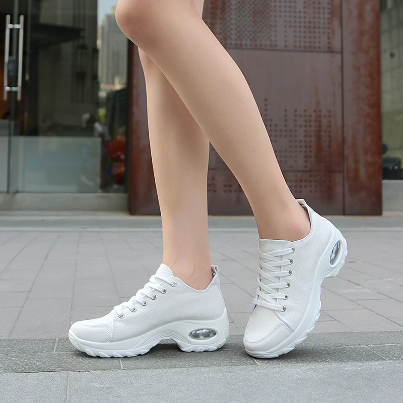

YISHEN Women's Casual Sneakers Air Sole Athletic Running Shoes Canvas Lace-up Breathable Jogging Shoes Leisure Outdoor Sneakers